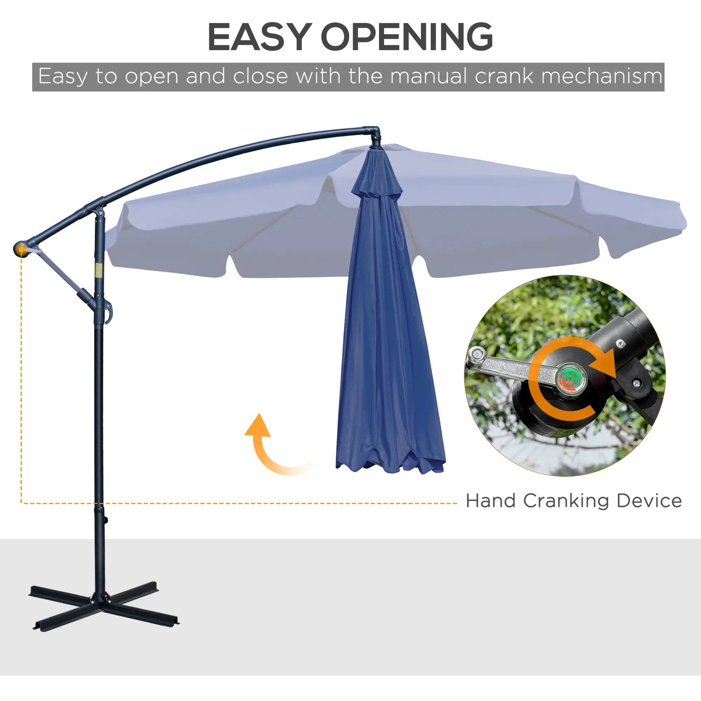 11FT Offset Hanging Patio Umbrella, Easy Tilt, Cross Base, 8 Ribs, Blue Cantilever Umbrellas at Gallery Canada
