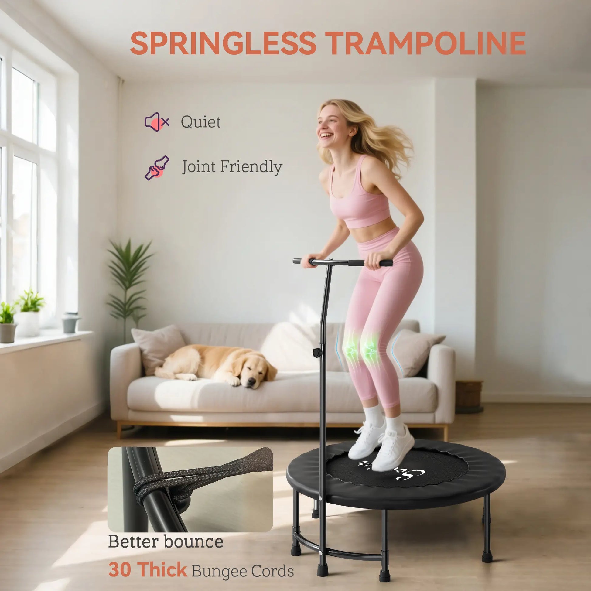 39" Mini Exercise Trampoline, Adjustable T-Bar, Indoor Fitness Rebounder, Black Trampolines at Gallery Canada