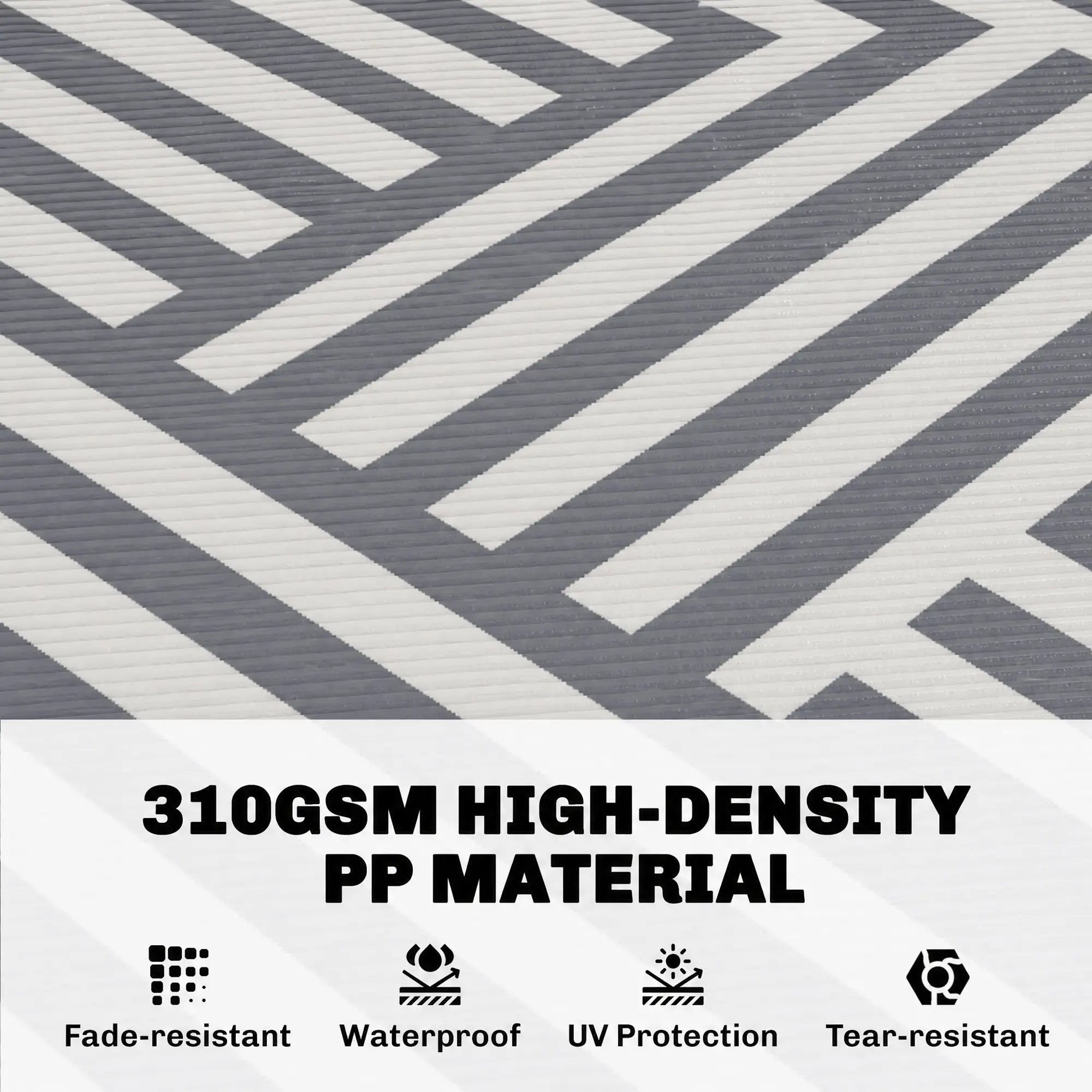 Reversible Outdoor RV Rug, Patio Floor Mat, 6' x 9', Grey and Cream Garden Decor at Gallery Canada