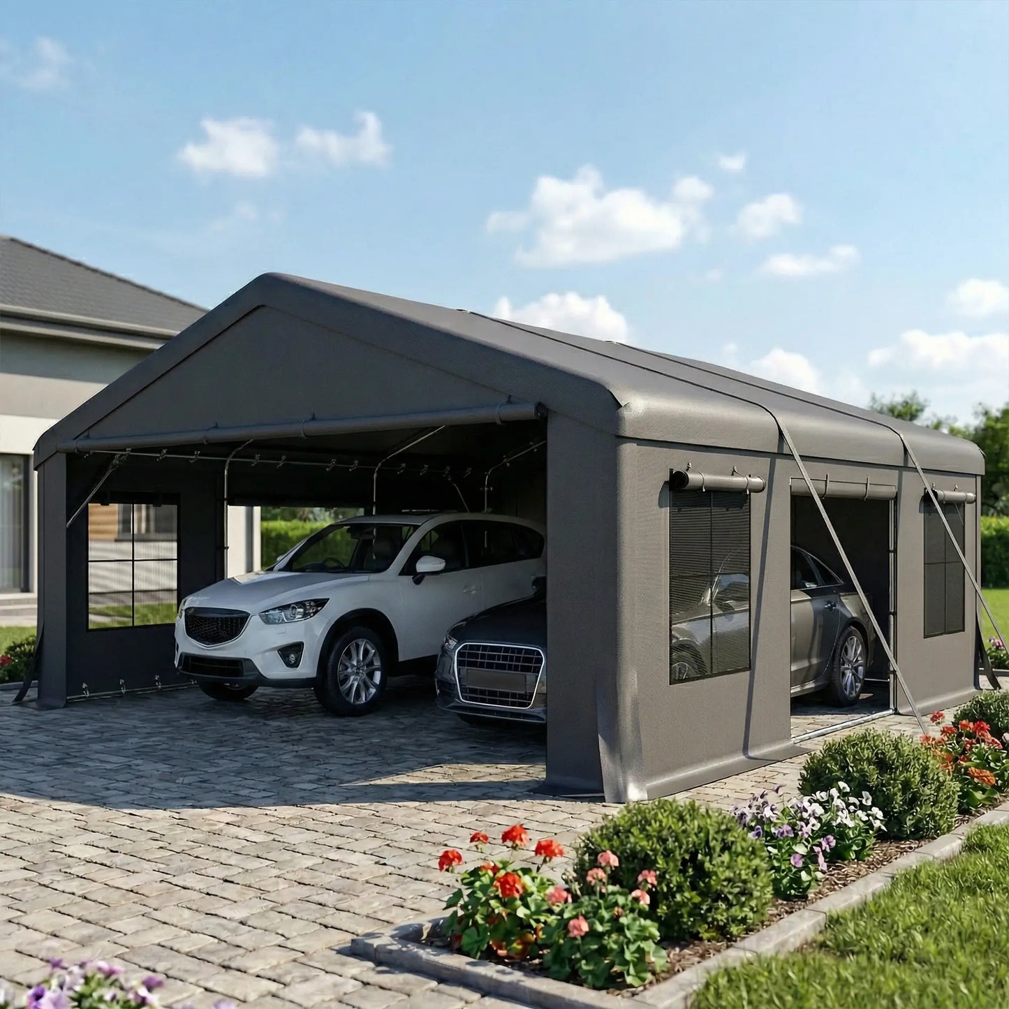 20' x 20' Heavy Duty Carport, Portable Garage Canopy Tent, Dark Grey Car Shelters at Gallery Canada