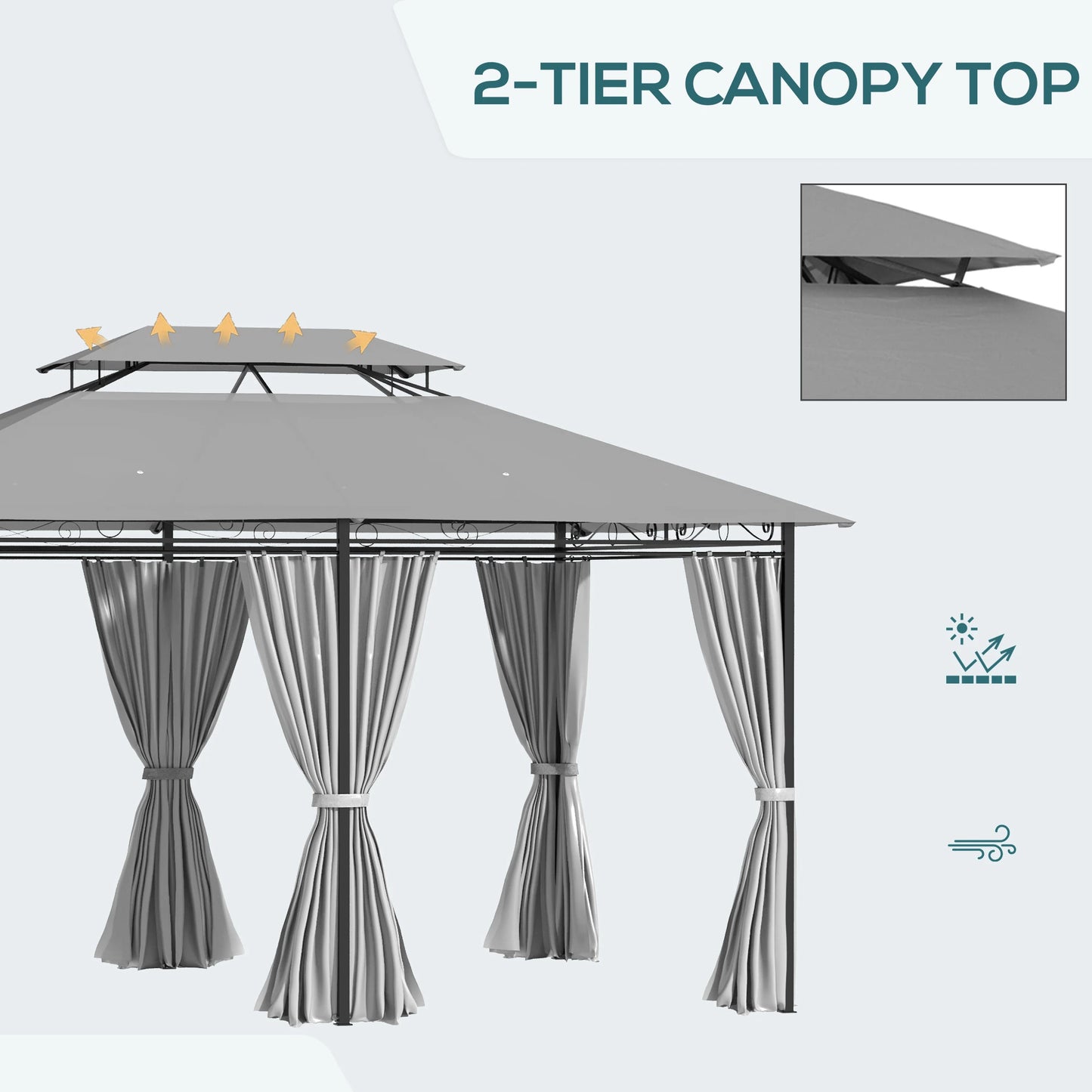 10' x 13' Patio Gazebo, 2-Tier Canopy with Curtains, Dark Grey Gazebos at Gallery Canada