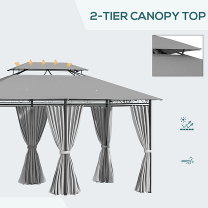10' x 13' Patio Gazebo, 2-Tier Canopy with Curtains, Dark Grey Gazebos at Gallery Canada