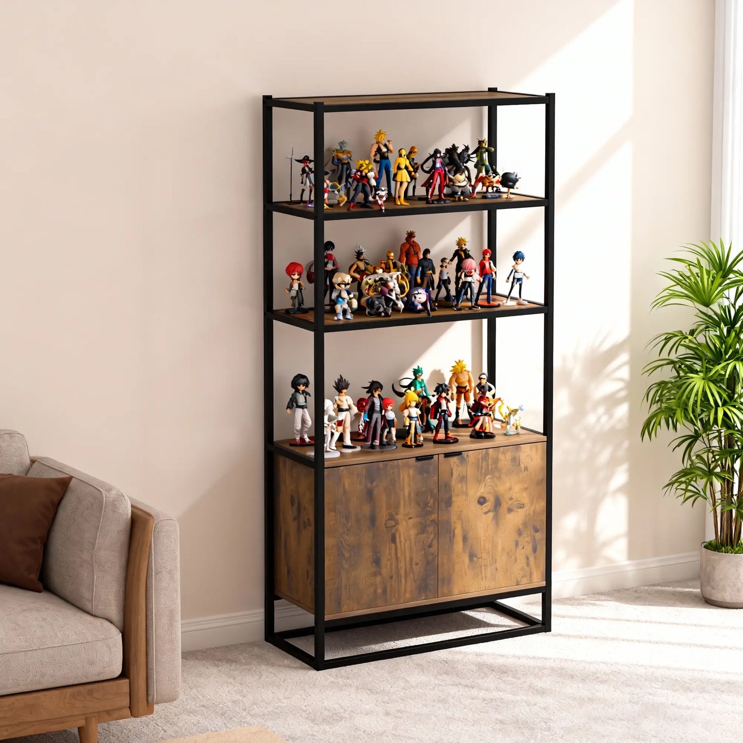 Storage Cabinet, 3 Open Shelves, Freestanding Organizer, Brown Display Bookshelves at Gallery Canada