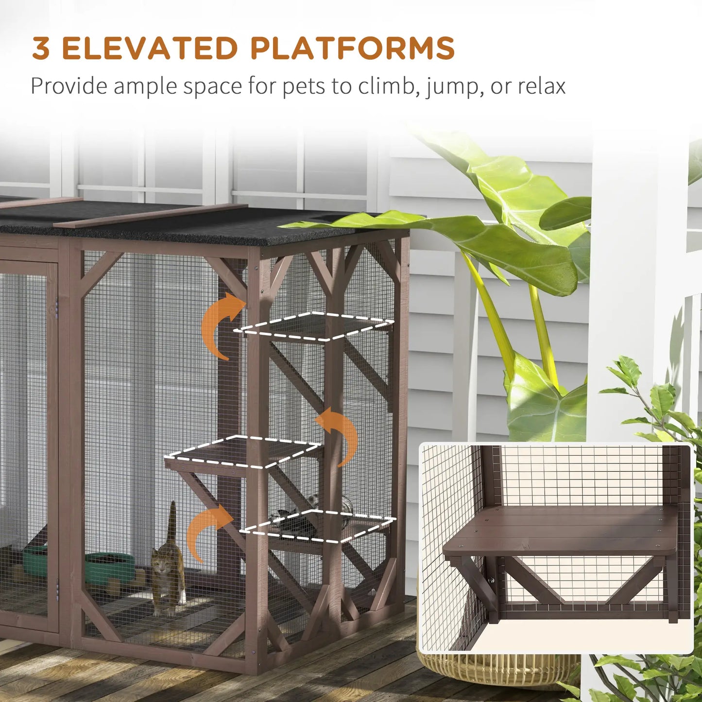 Indoor Outdoor Cat Cage, Catio Enclosure, Small Animal Hutch for Rabbit, Kitten, 3-Level, Lock, Camel Outdoor Cat Enclosures at Gallery Canada