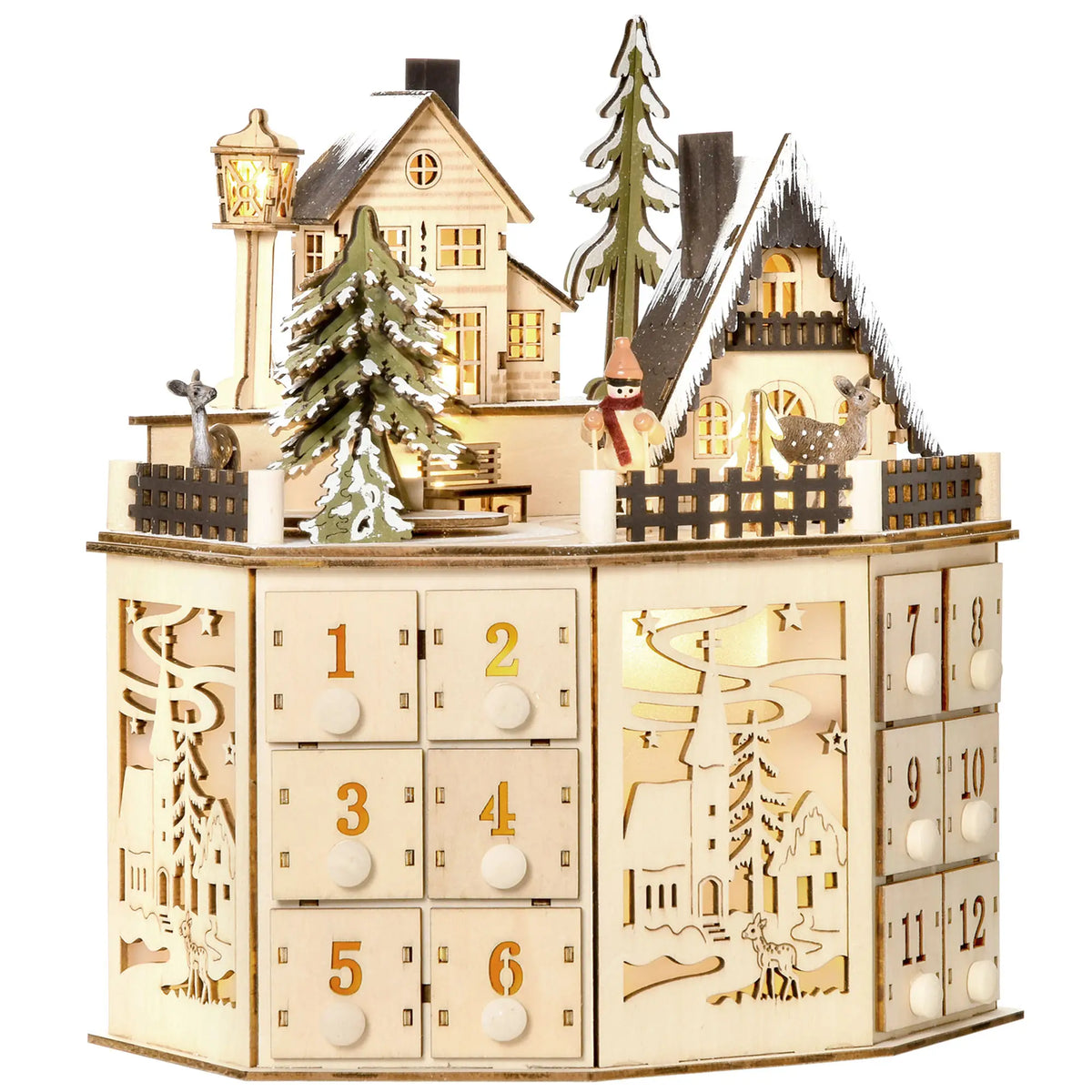Wooden Christmas Advent Calendar, Lighted 24 Days, Battery Operated, Natural Christmas Advent Calendars Natural at Gallery Canada