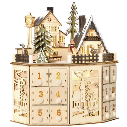 Wooden Christmas Advent Calendar, Lighted 24 Days, Battery Operated, Natural Christmas Advent Calendars Natural at Gallery Canada