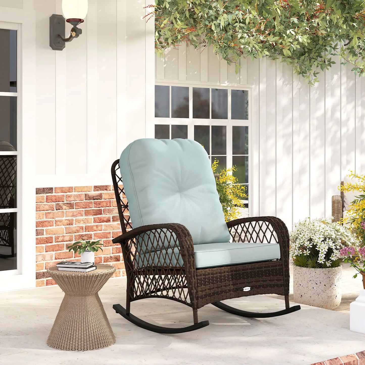 Wicker Rattan Rocking Chair, With Thick Cushions, Light Green Outdoor Rocking Chairs at Gallery Canada