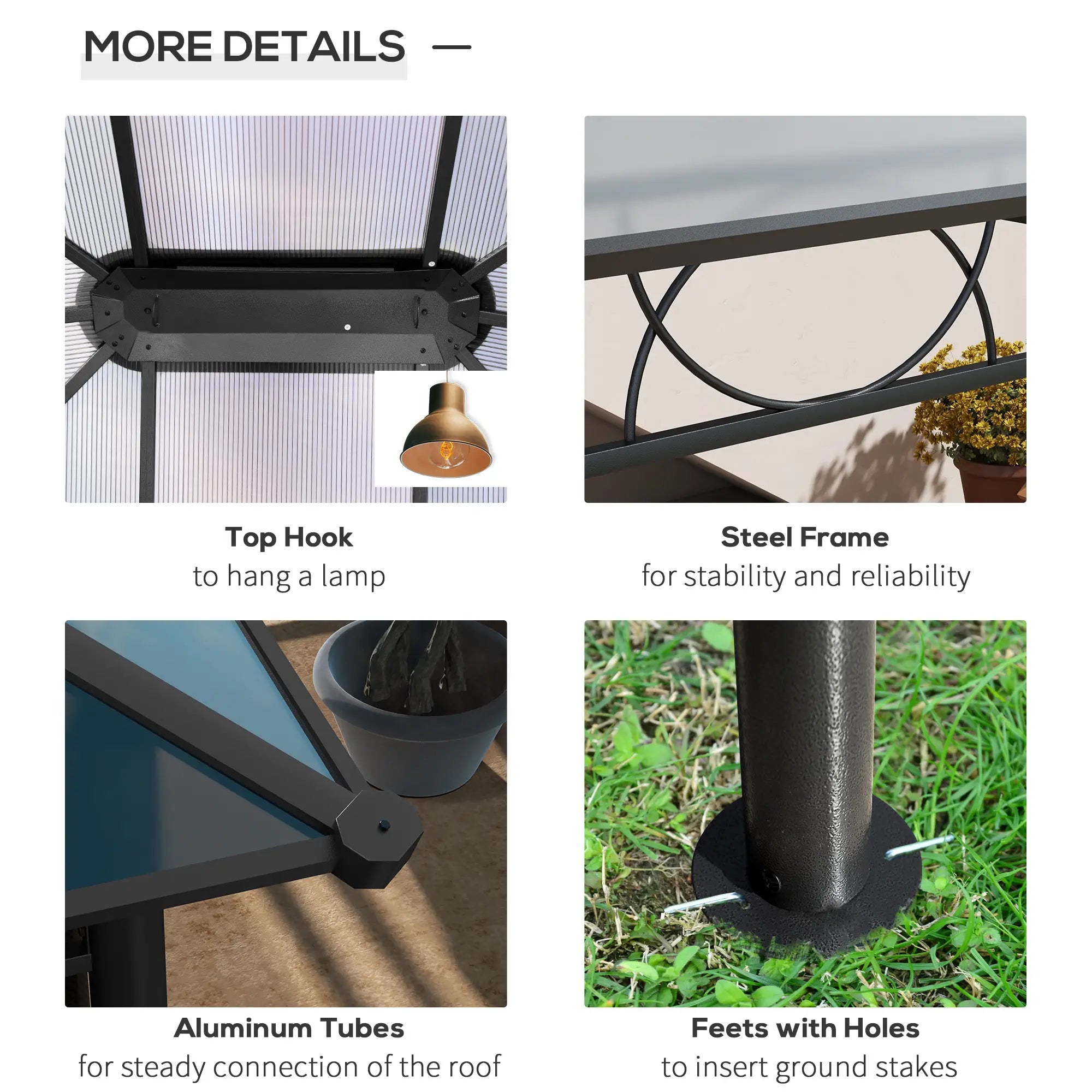 13' x 10' Polycarbonate Hardtop Gazebo, Aluminum Frame, Dark Grey Gazebos at Gallery Canada