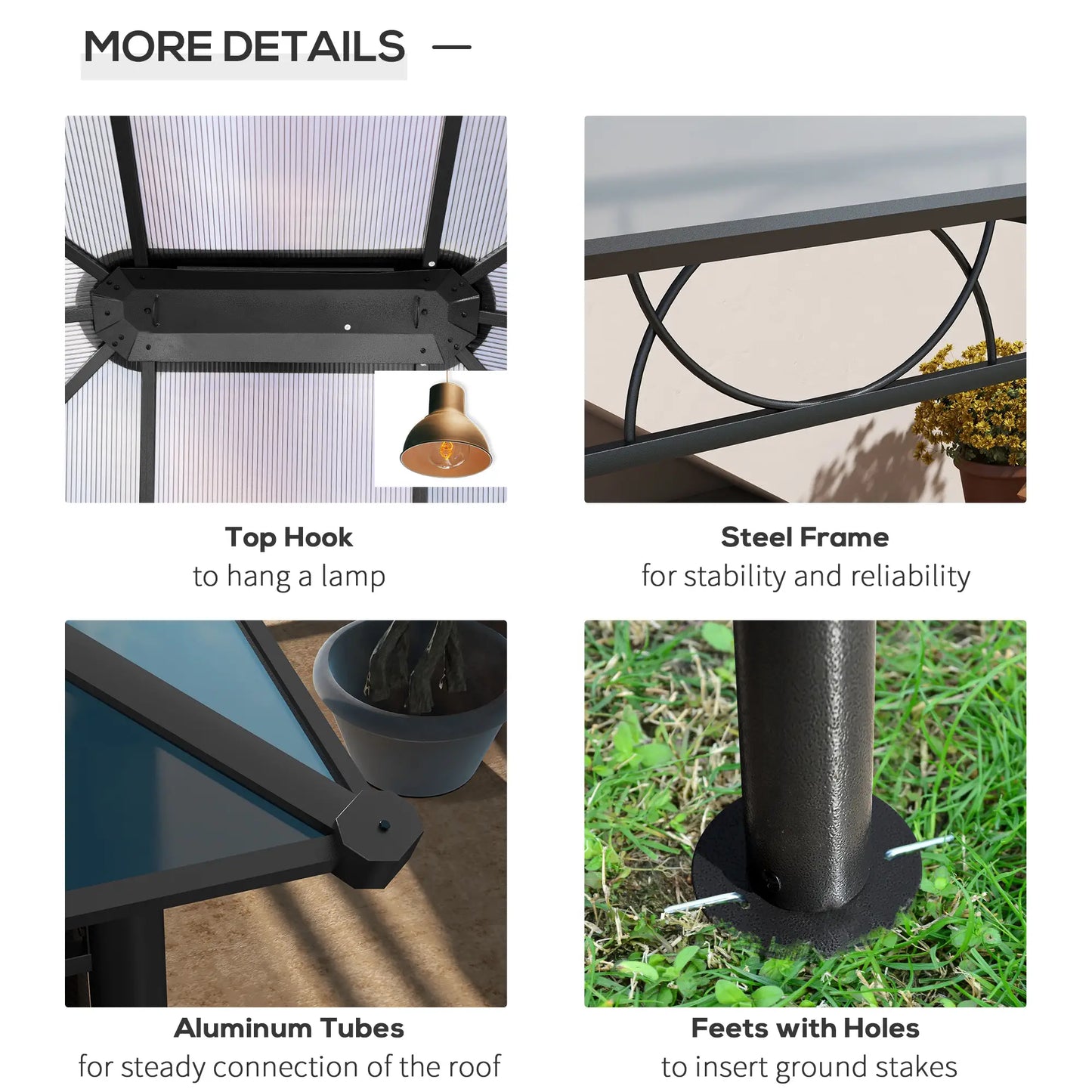 13' x 10' Polycarbonate Hardtop Gazebo, Aluminum Frame, Dark Grey Gazebos at Gallery Canada