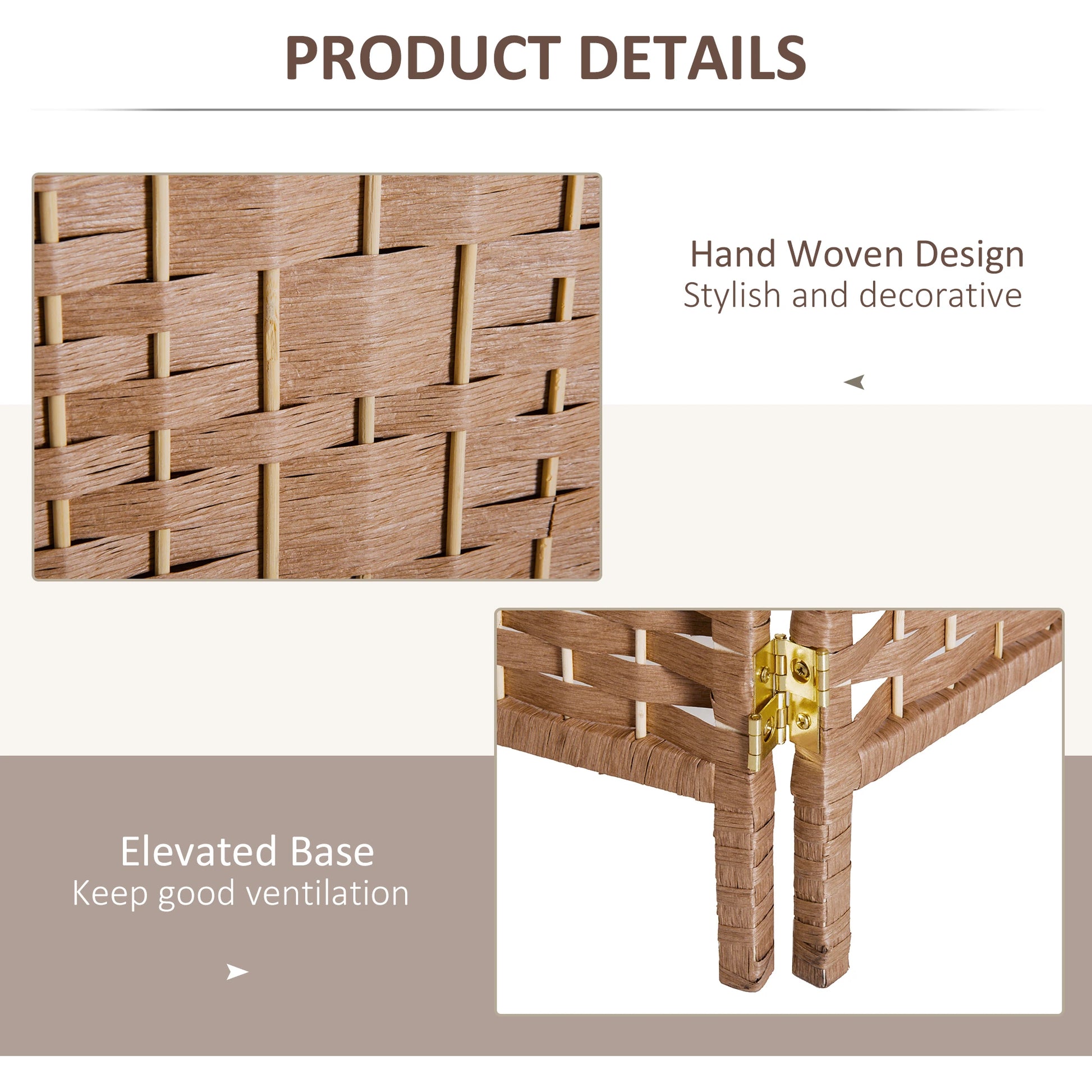 6ft Folding Room Divider, 6 Panel Wooden Frame, Natural Room Dividers at Gallery Canada