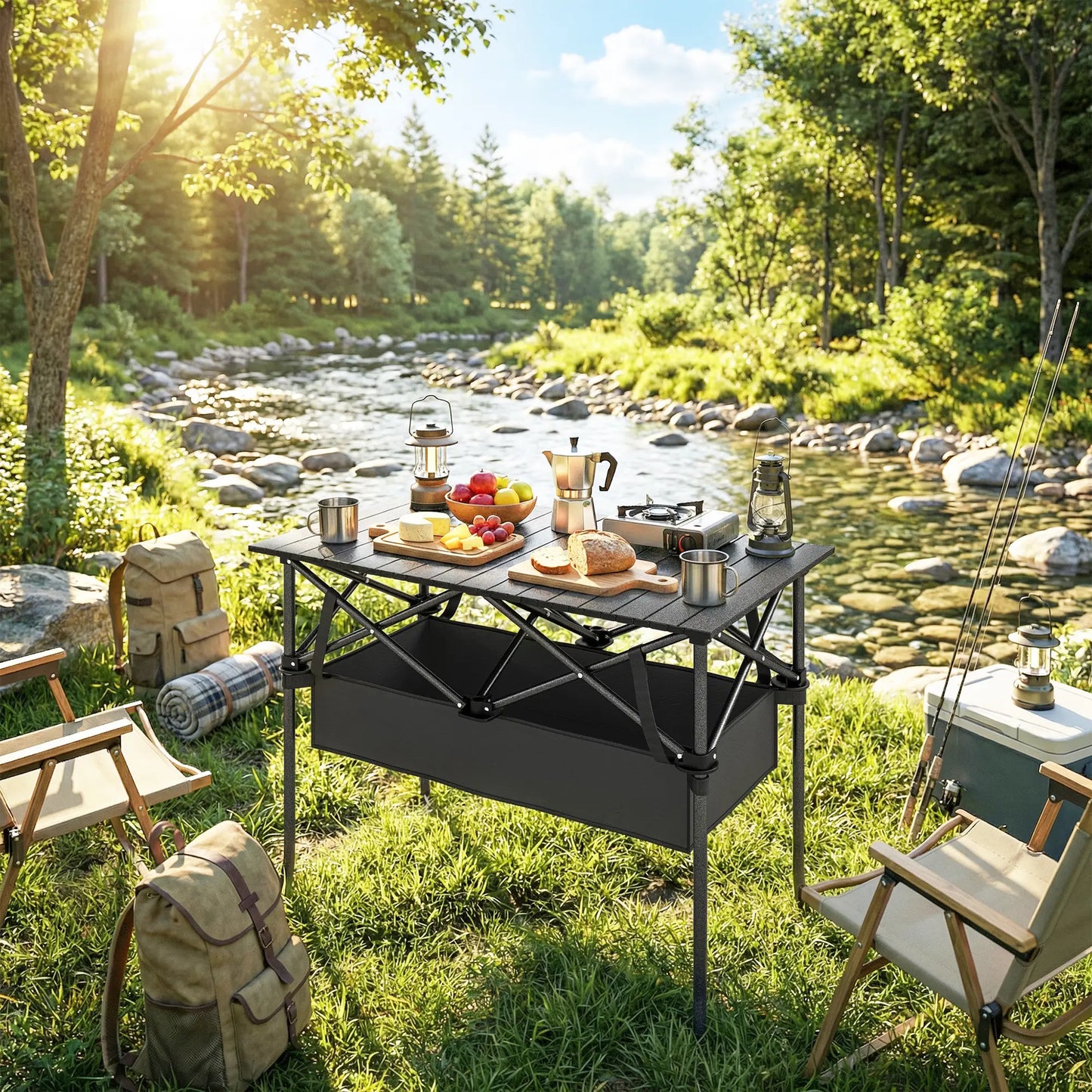 3ft Folding Camping Table, With Mesh Storage Net, Black Picnic Tables & Camping Chairs at Gallery Canada