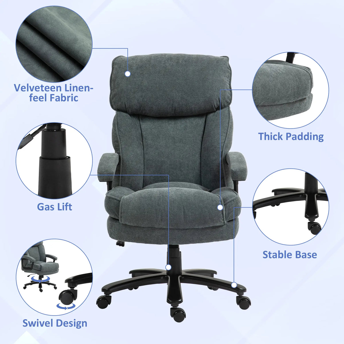 Grande chaise de bureau exécutive haute, capacité 450 livres, grise