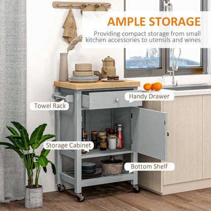 Kitchen Cart on Wheels, Wood Top, Towel Rack, Drawer, Shelf, Grey Kitchen Islands & Kitchen Carts at Gallery Canada