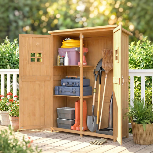 4x1.5ft Wooden Garden Storage Shed, Outdoor Tool Cabinet, Double Door