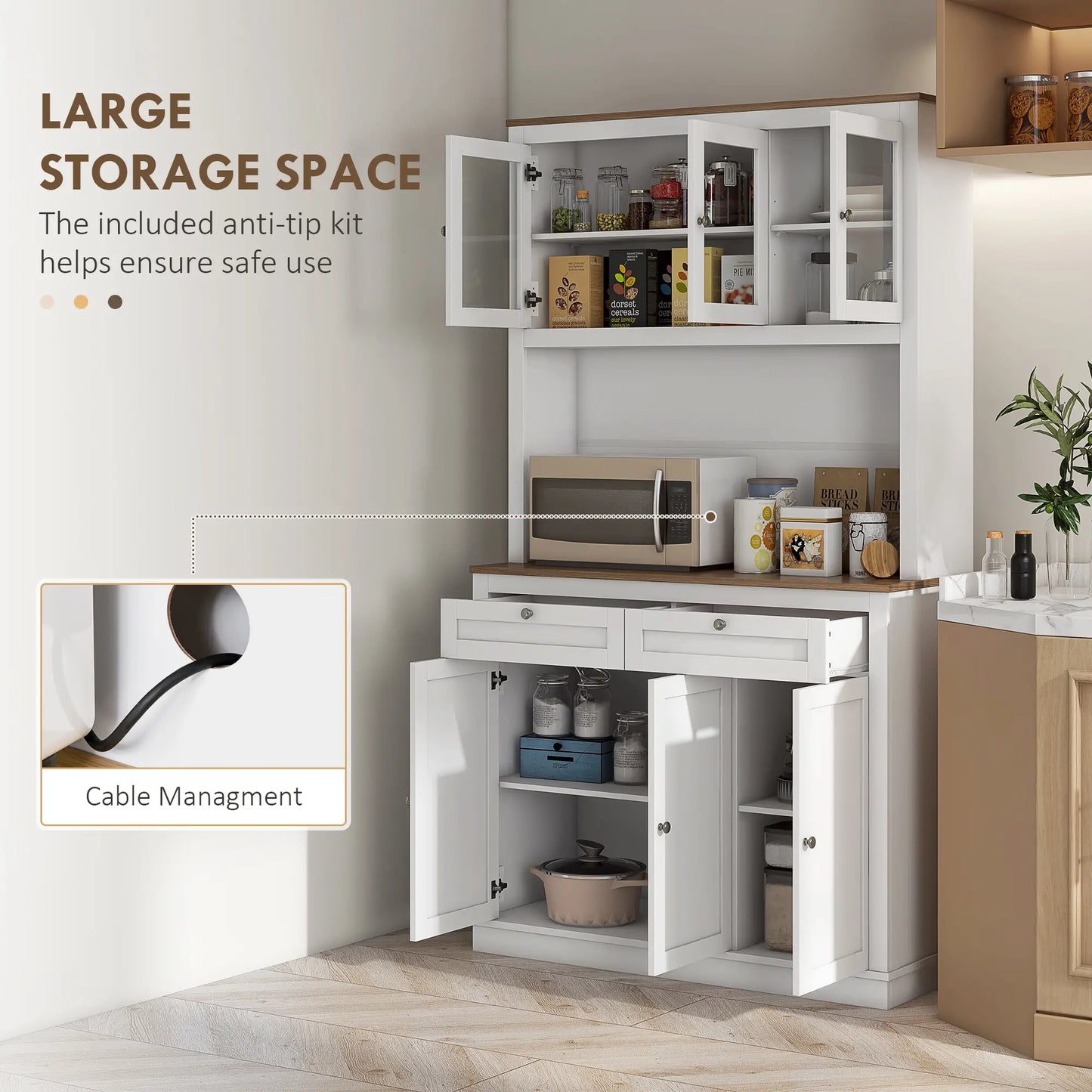 71" Pantry Cabinet With Microwave Space, Kitchen Cabinet, White Kitchen Pantry Cabinets at Gallery Canada