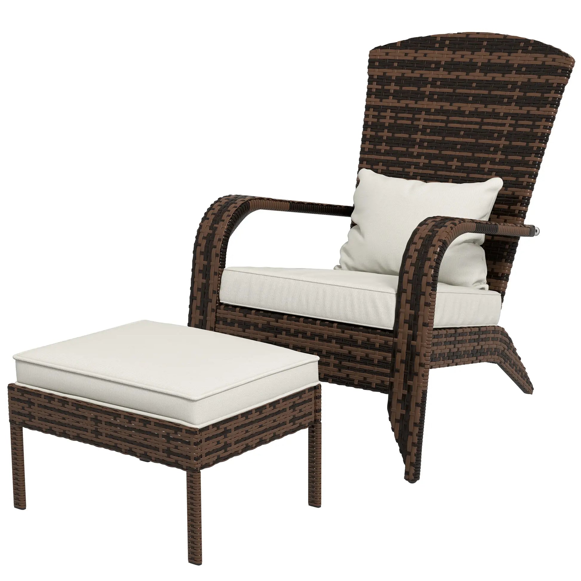 Wicker Adirondack Chair with Ottoman, Cushioned Patio Chair, Cream White, Brown Patio Chairs Mixed Brown, Cream White at Gallery Canada