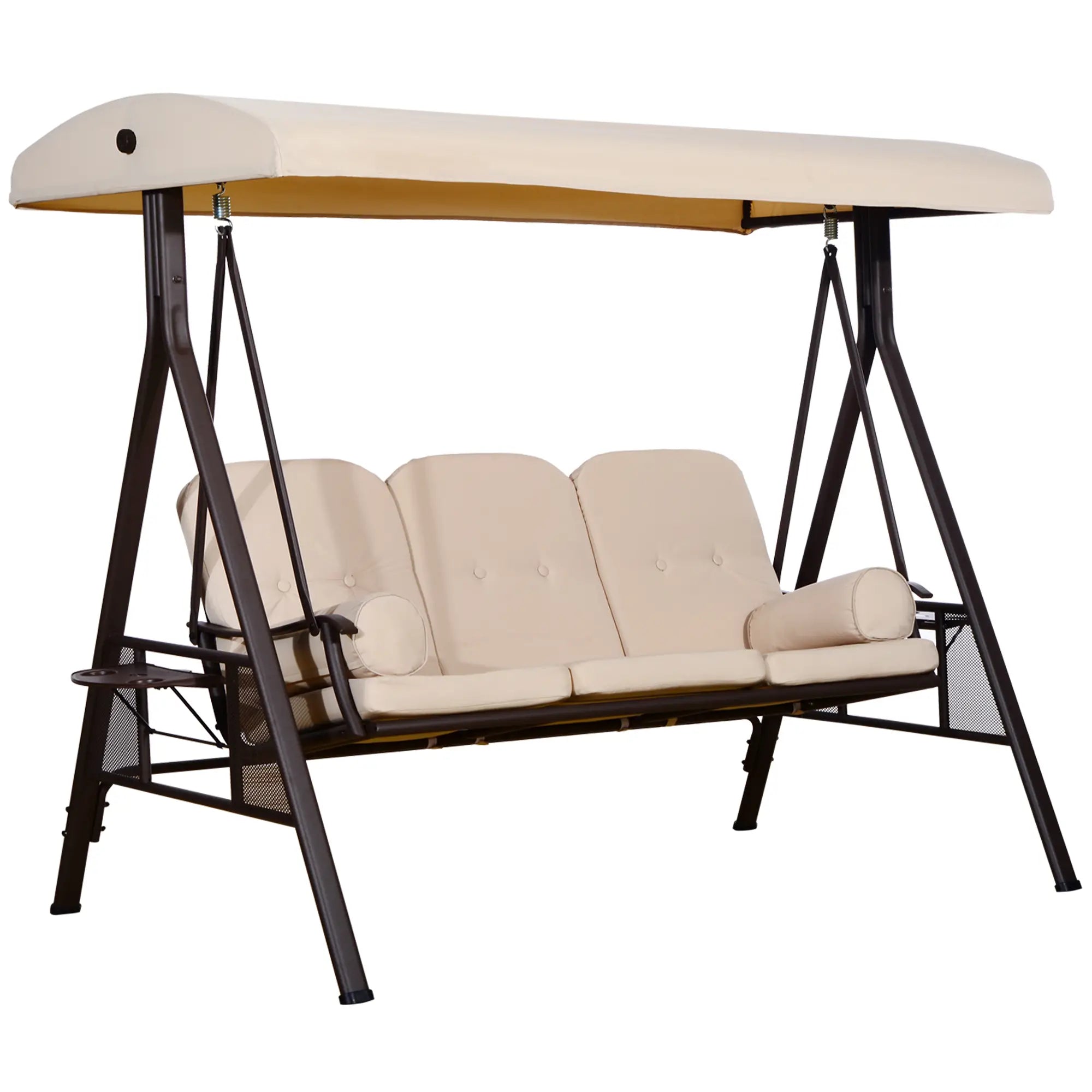 3 Seater Heavy Duty Swing Chair with Cushion and Tilt Canopy Porch Swings with Canopy Beige at Gallery Canada