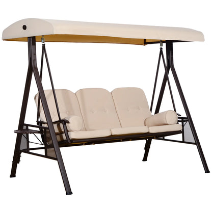 3 Seater Heavy Duty Swing Chair with Cushion and Tilt Canopy Porch Swings with Canopy Beige at Gallery Canada