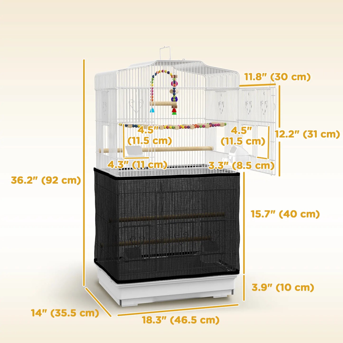 36" Bird Cage with Accessories, Handle, Mesh Cover, Tray, White Bird Cages at Gallery Canada