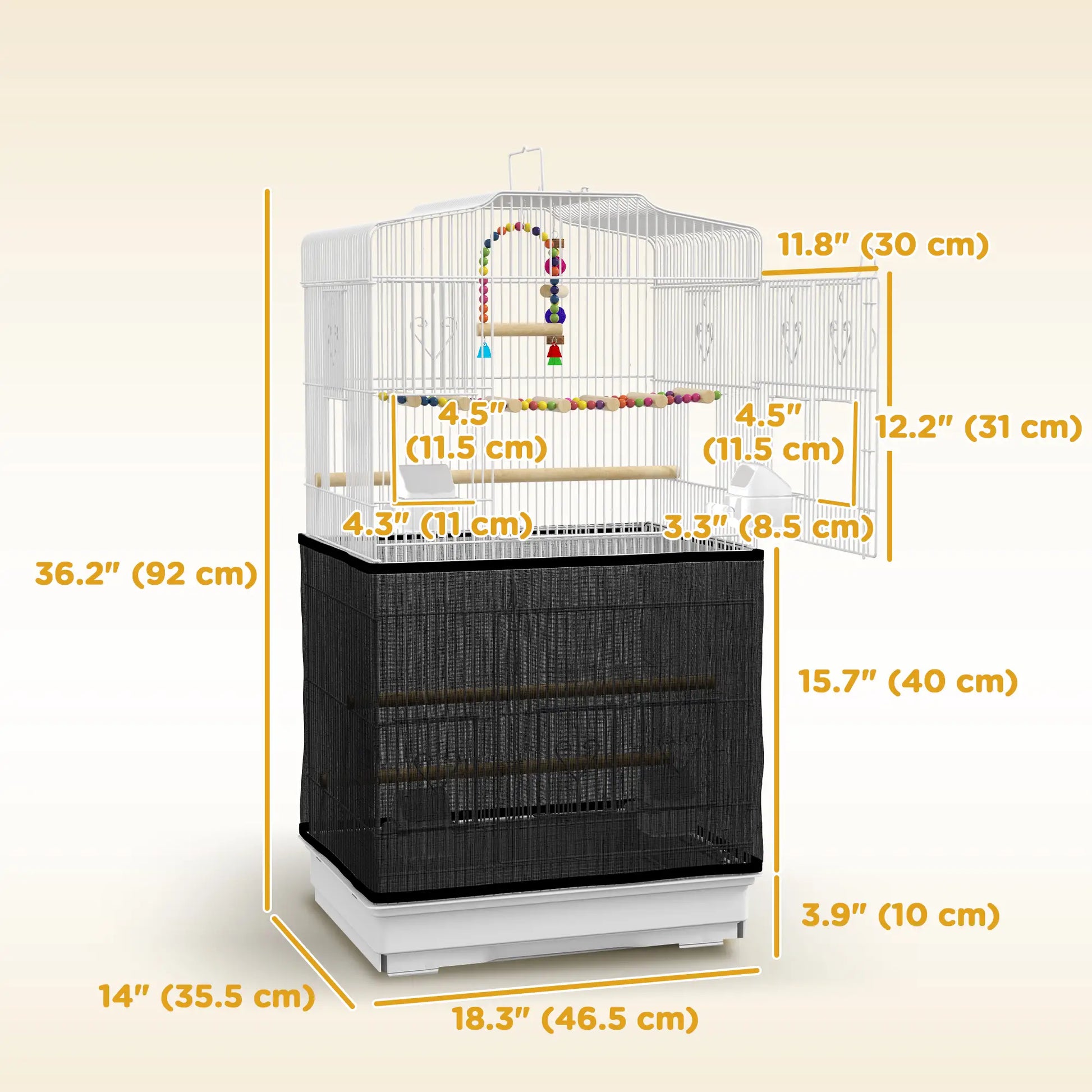 36" Bird Cage with Accessories, Handle, Mesh Cover, Tray, White Bird Cages at Gallery Canada