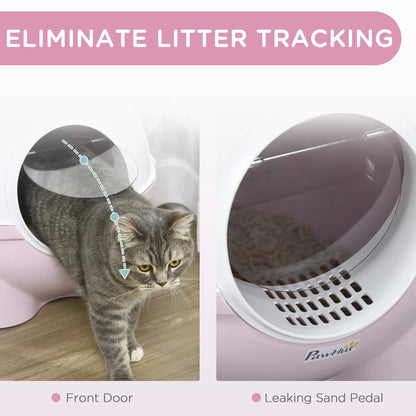 Enclosed Cat Litter Box, Large, with Lid, Scoop, Leak Proof Pedal, Pink Cat Litter Box Enclosures at Gallery Canada