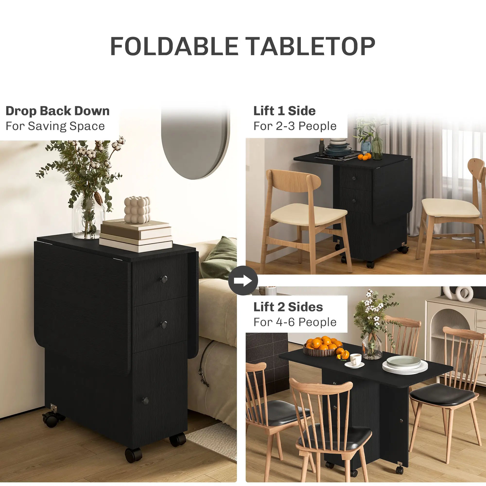 Drop Leaf Dining Table, Mobile Folding Table on Wheels, Black Bar Tables & Dining Tables at Gallery Canada
