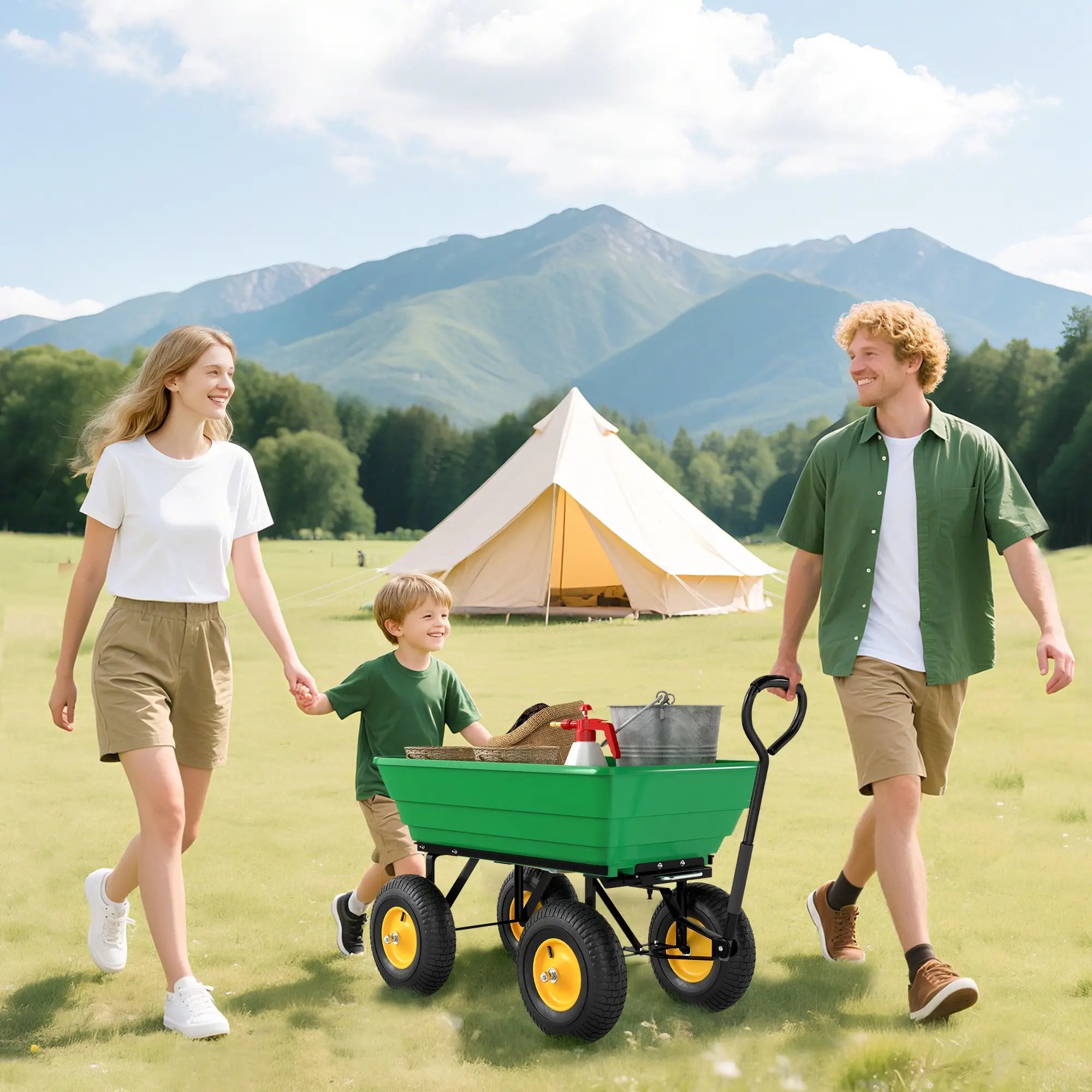 Heavy Duty Garden Dump Cart, 440lbs, Steel Frame, 10'' Pneumatic Tires, Green Folding Garden Carts at Gallery Canada