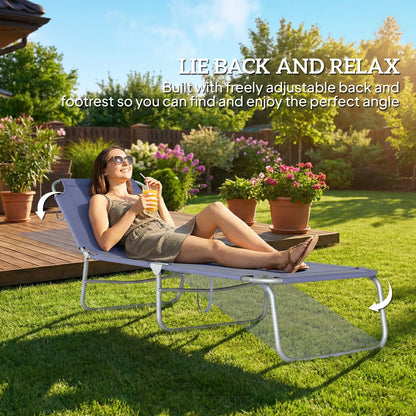 Folding Outdoor Lounge Chair, Reclining Tanning Chair, Navy Blue Lounger Chairs at Gallery Canada