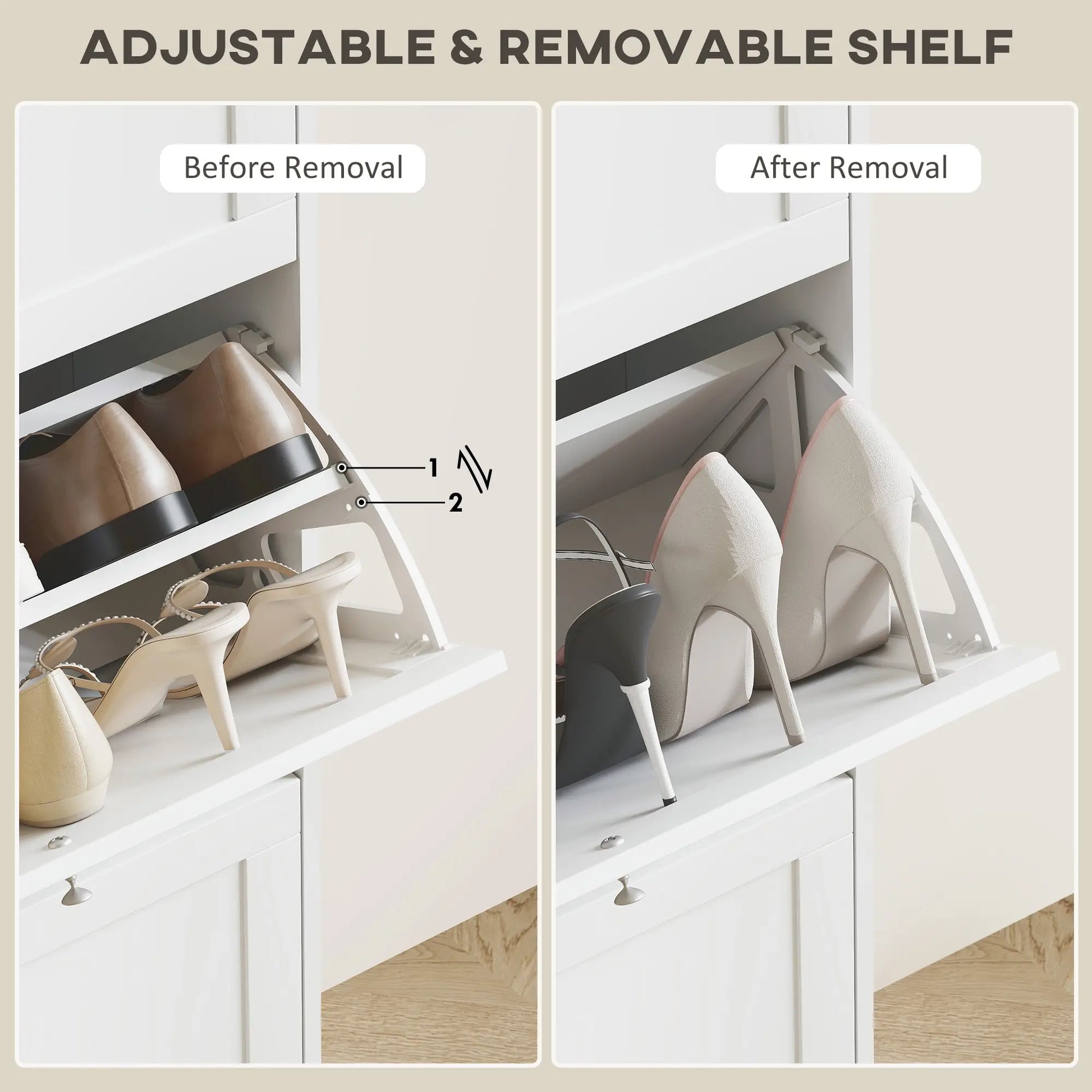 Modern Shoe Storage, 3 Flip Drawers, Adjustable Shelves, 18 Pairs, White Shoe Storage Cabinets & Racks at Gallery Canada