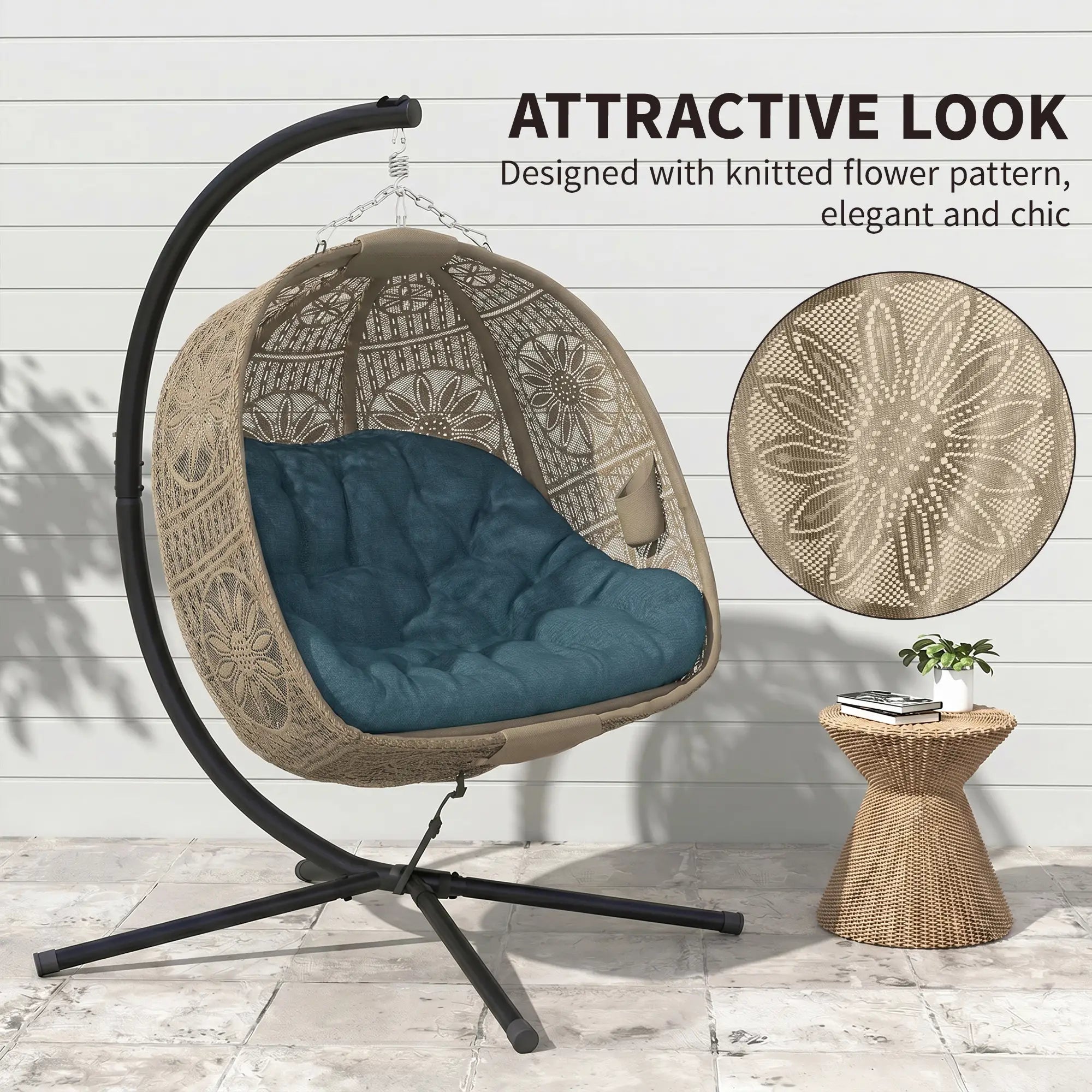 Hanging Egg Chair With Stand, Dark Grey Patio Swings with Stand at Gallery Canada
