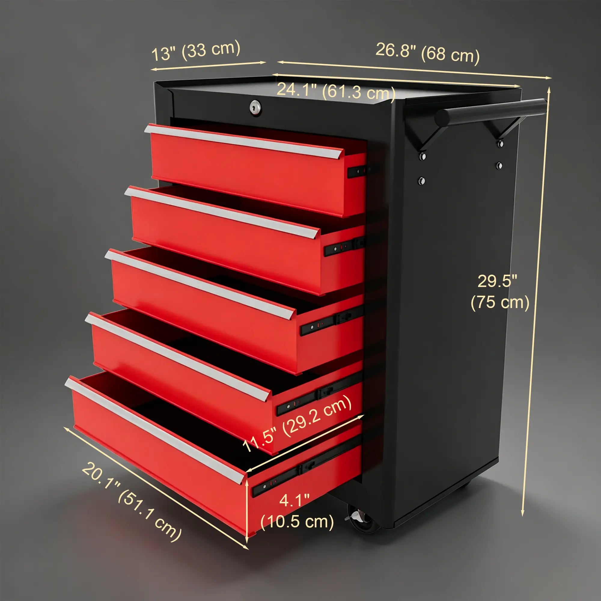 5 Drawer Roller Tool Chest, Lockable Toolbox, Storage Organizer, Black Red Tool Organizers at Gallery Canada