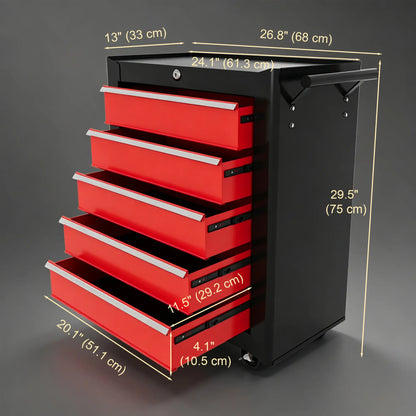 5 Drawer Roller Tool Chest, Lockable Toolbox, Storage Organizer, Black Red Tool Organizers at Gallery Canada