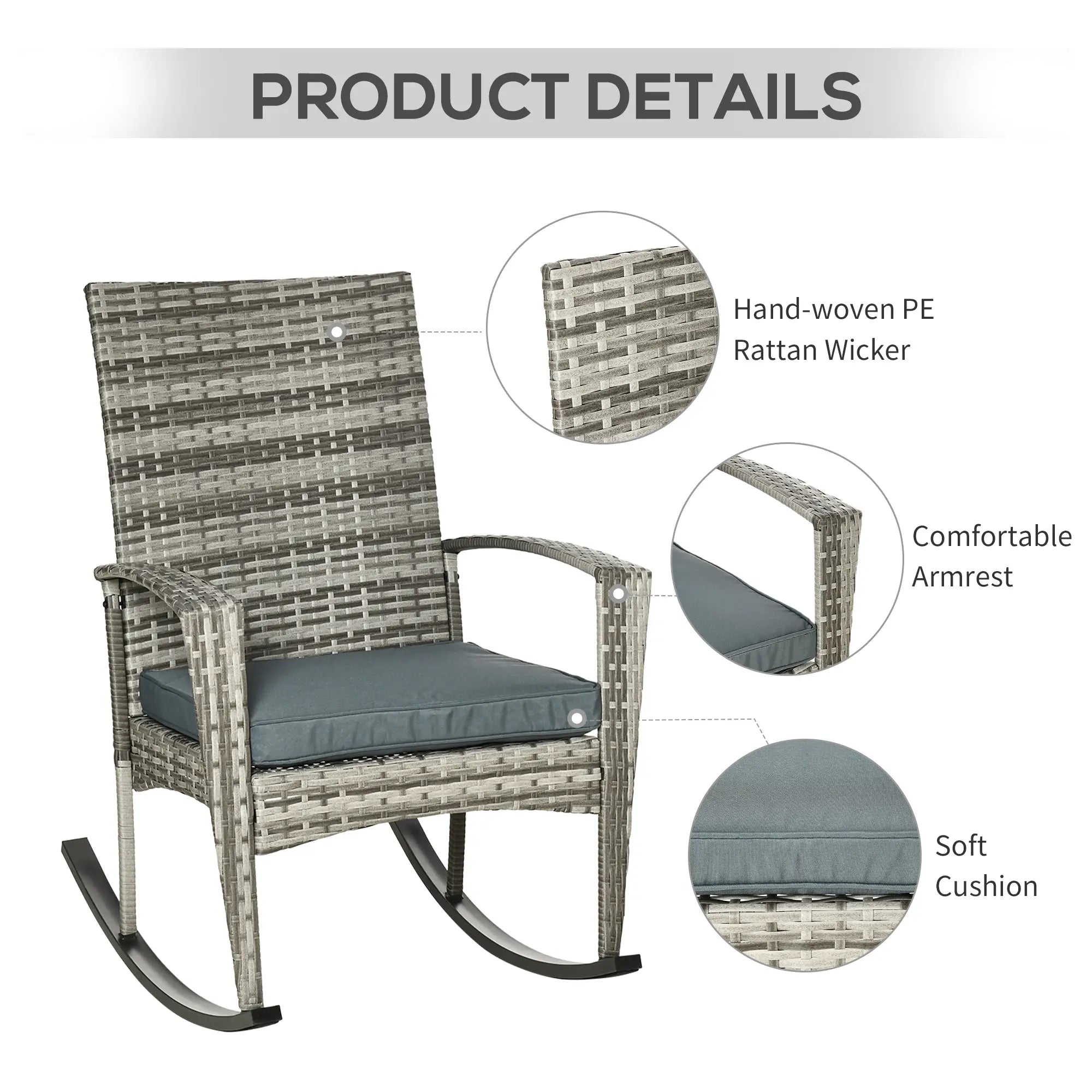 3-Piece Patio Wicker Rocking Chair Set, Outdoor PE Rattan, 2 Chairs 1 Table, Grey Outdoor Rocking Chairs at Gallery Canada