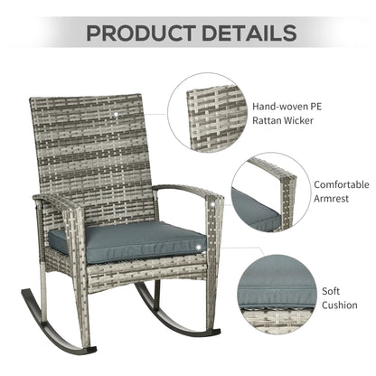 3-Piece Patio Wicker Rocking Chair Set, Outdoor PE Rattan, 2 Chairs 1 Table, Grey Outdoor Rocking Chairs at Gallery Canada
