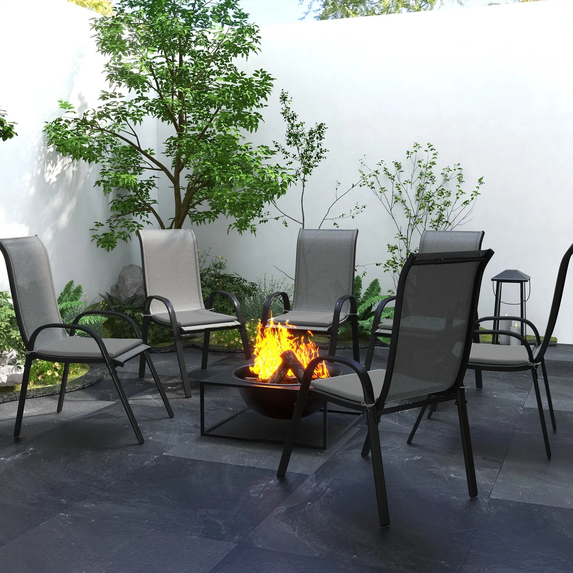 6-Piece Seat Cushion Pillows, Patio Chair Cushions with Ties, Charcoal Grey Patio Chair Cushions at Gallery Canada