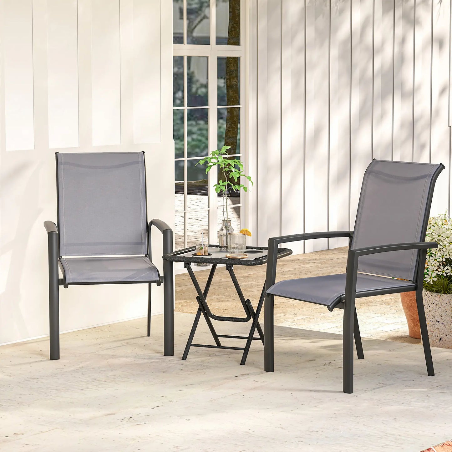 Stackable Patio Chairs Set Of 4, Outdoor Dining Chairs, Grey