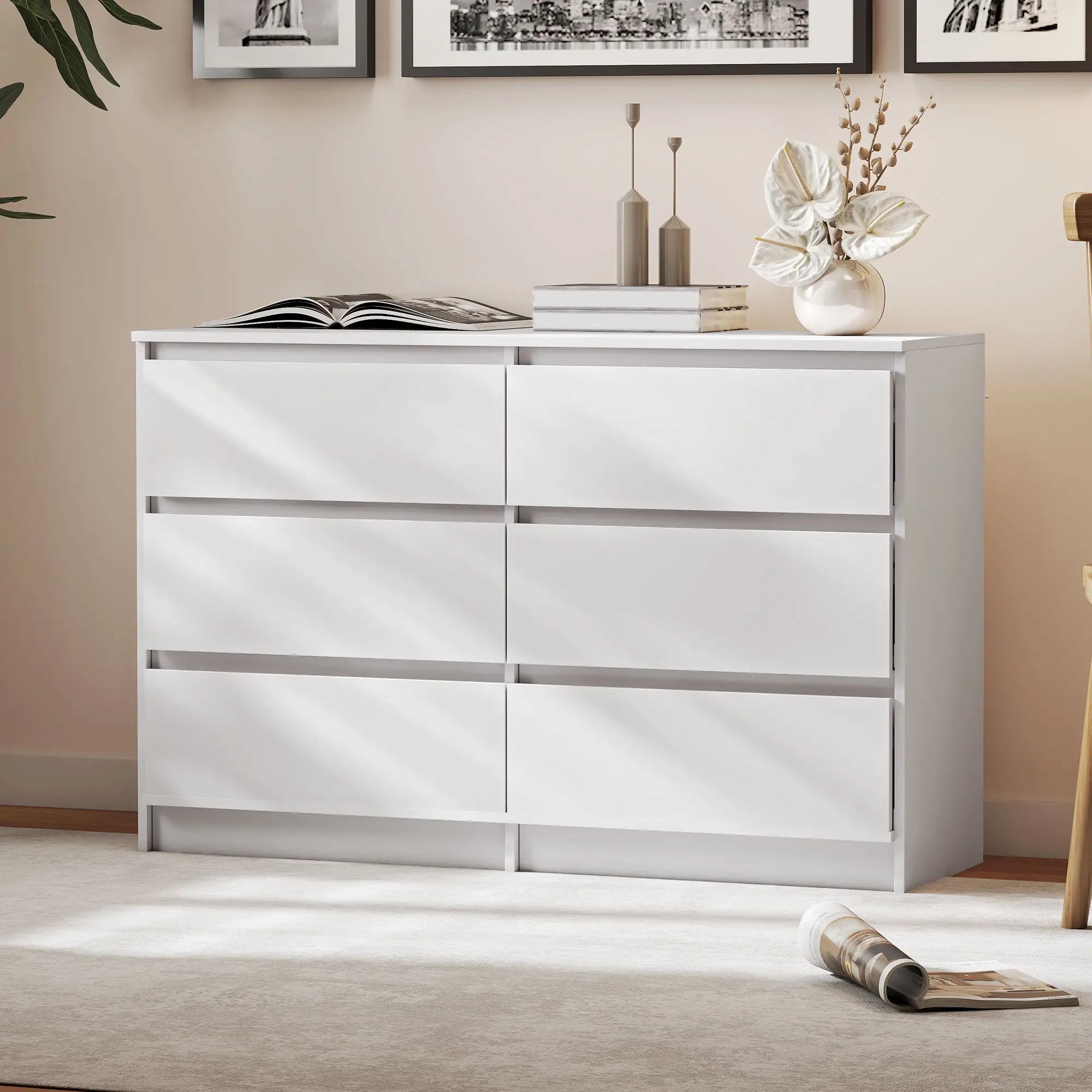 Wide 6 Drawer Dresser, Modern Clothes Storage Organizer, White Storage Cabinets at Gallery Canada