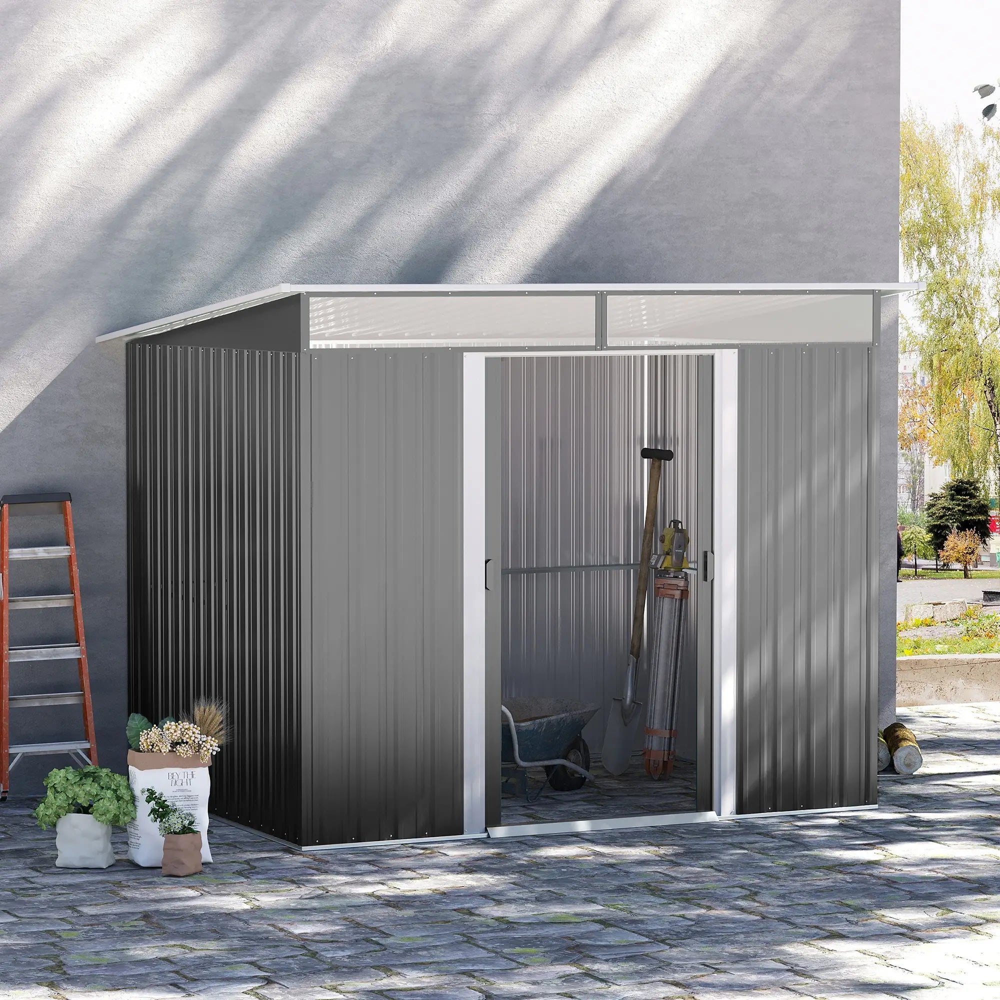 8.5' x 6' Metal Garden Shed, Utility Tool Storage, Grey Sheds at Gallery Canada