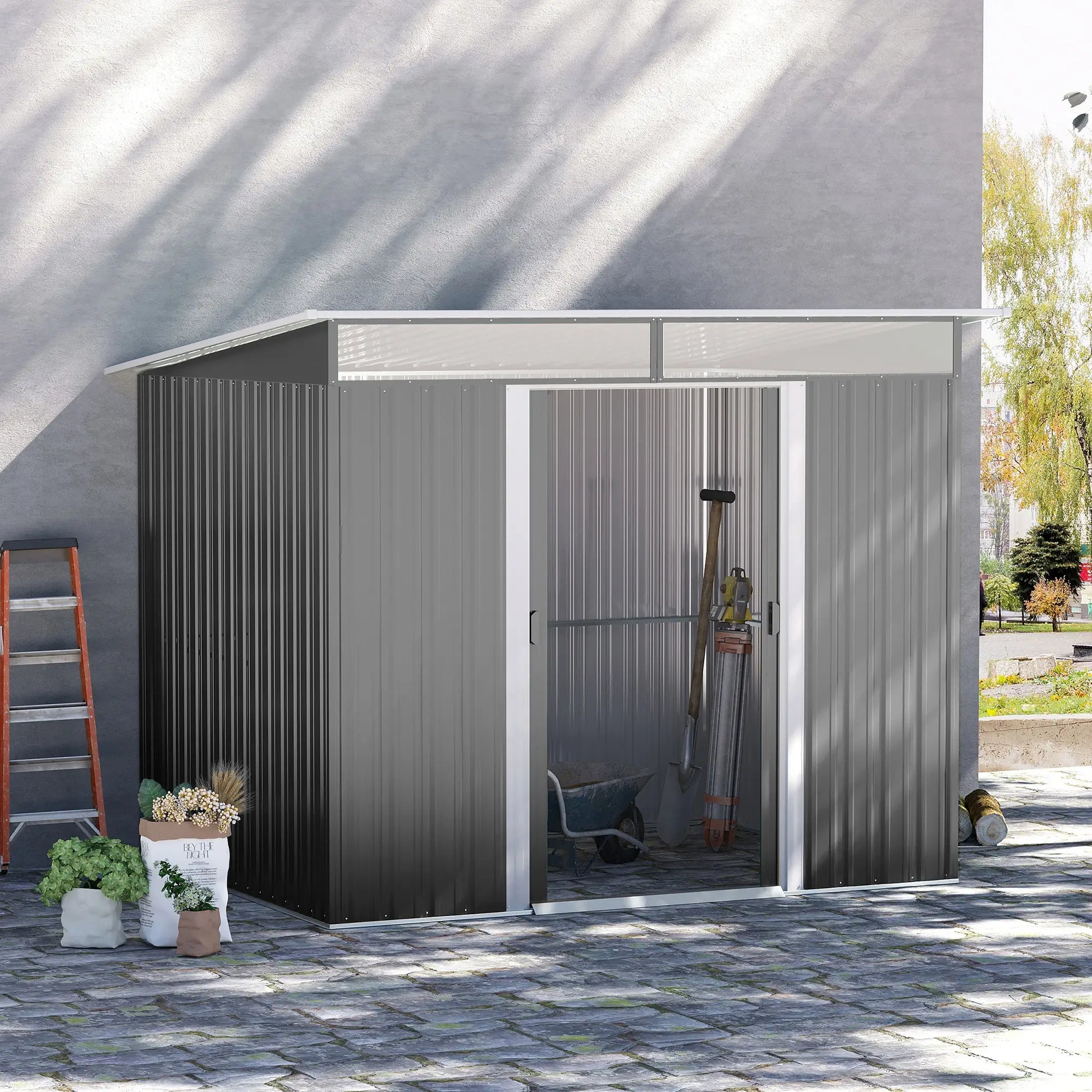 8.5' x 6' Metal Garden Shed, Utility Tool Storage, Grey Sheds at Gallery Canada