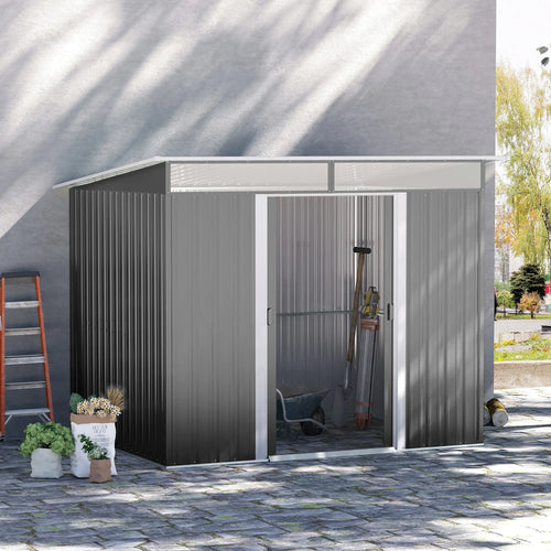 8.5' x 6' Metal Garden Shed, Utility Tool Storage, Grey