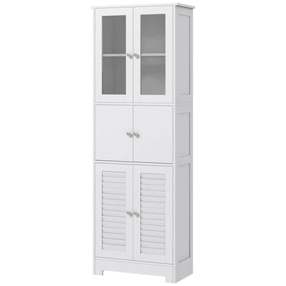Freestanding Bathroom Cabinet, Glass Louvred Doors, Tall for Kitchen, Study Bathroom Cabinets White at Gallery Canada