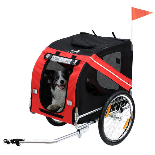 Foldable Dog Bike Trailer, Pet Cargo Carrier, Red/Black