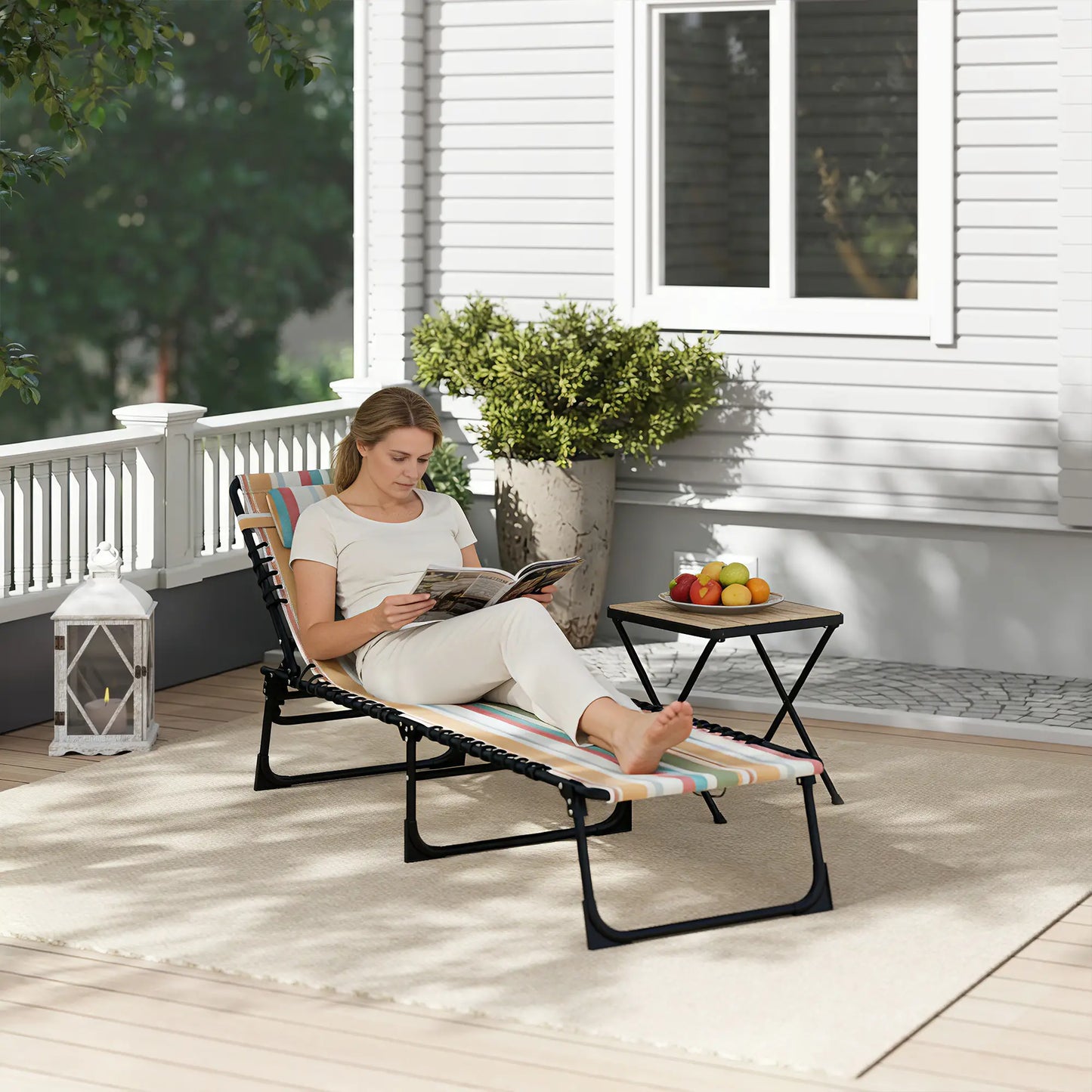 Outdoor Folding Lounge Chair, 4-Level Adjustable, Tanning Chair, Multicoloured Lounger Chairs at Gallery Canada