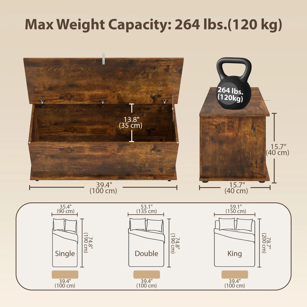 39.5" Storage Chest, Flip-Top Lid, Entryway Bench, Rustic Brown, Brown Storage Ottomans & Benches at Gallery Canada