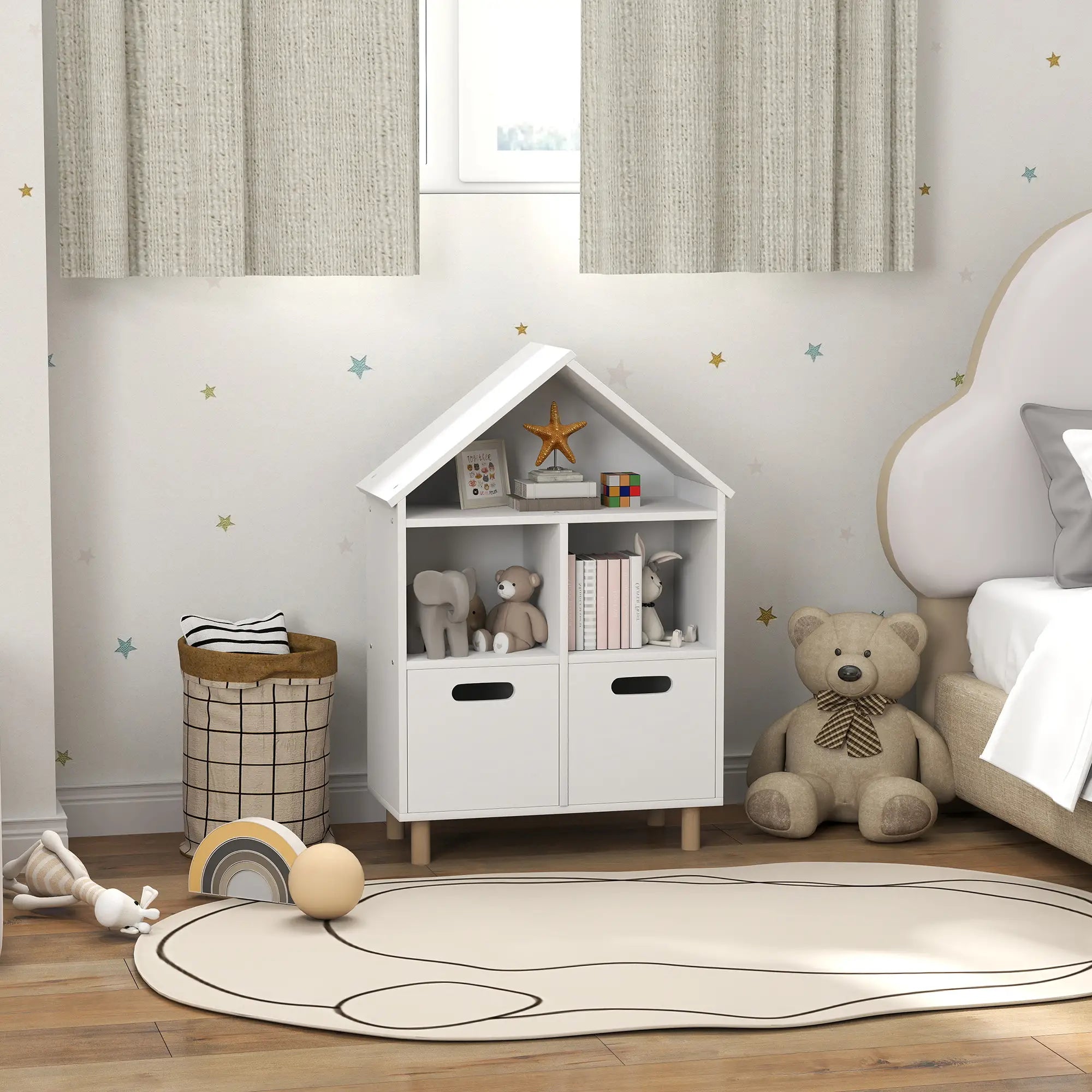 3 Tier Kids Bookshelf, 2 Drawers, for Bedroom, White Small Bookshelves at Gallery Canada