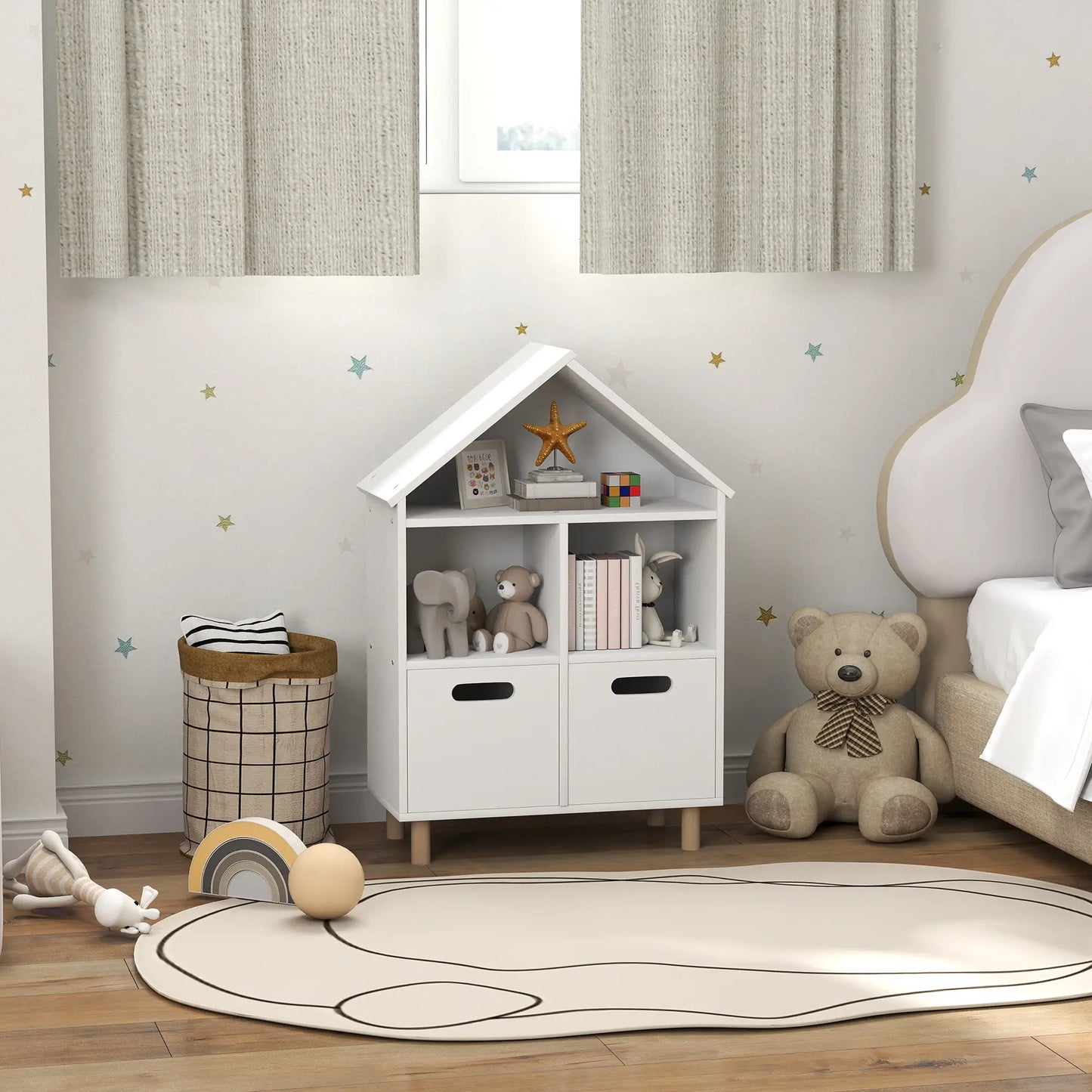 3 Tier Kids Bookshelf, 2 Drawers, for Bedroom, White Small Bookshelves at Gallery Canada