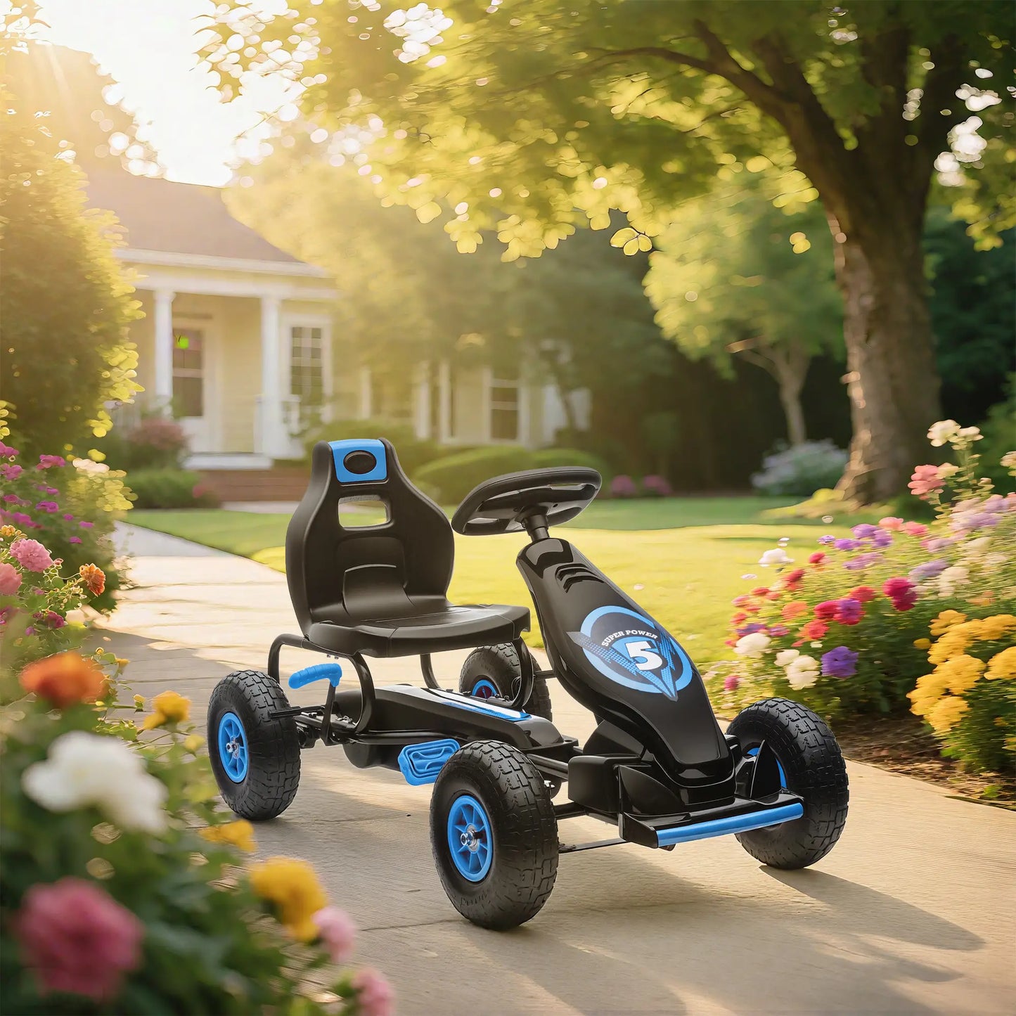 Kids Pedal Go Kart, Adjustable Seat, Rubber Wheels, Hand Brake, Ages 5-12, Blue Pedal Go Karts for Kids at Gallery Canada