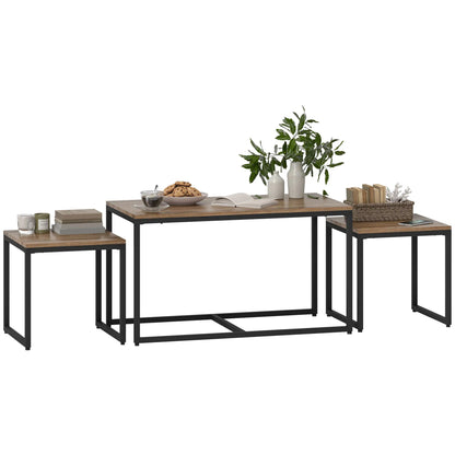 Nesting Coffee Table Set of 3, Black Metal Frame, 3-Piece, Brown Coffee Tables at Gallery Canada