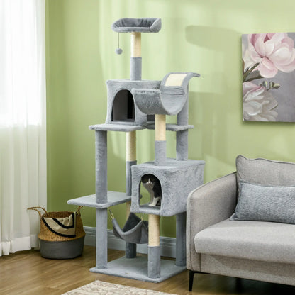 70" Tall Cat Tree, Multi-Level Tower with Hammock, Bed, Condo, Sisal Scratching Posts, Bluish Grey Cat Towers at Gallery Canada