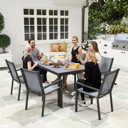 7 Piece Outdoor Dining Set, Rectangular Table, 6 Stackable Chairs Outdoor Dining Sets at Gallery Canada